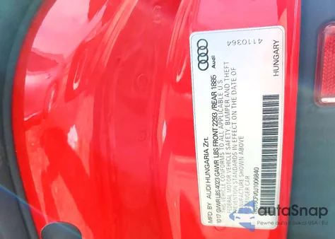 2018 Audi Tt из США, поврежденный, VIN TRUT5CFV0J1006840